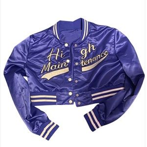 Letter Print Button Crop Baseball jacket M(6)